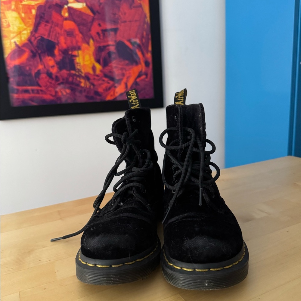 Dr. Martens Black Velvet Lace-Up Boots